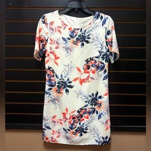 OVI White Floral Print Shift Dress Women’s Size Small